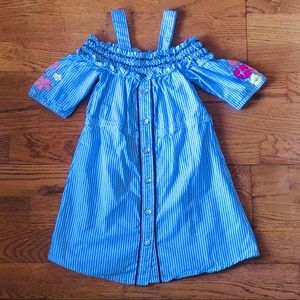 Blue & White Striped Dress with Floral Accents